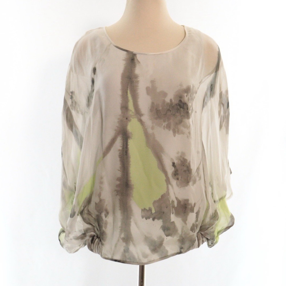 Diane Von Furstenberg Silk Blouse Sheer Peek Shoulder Abstract Lined Sz Petite